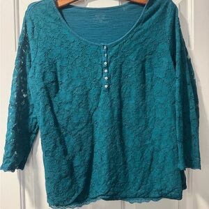 Dress Barn Teal Lace Blouse with Button Accents